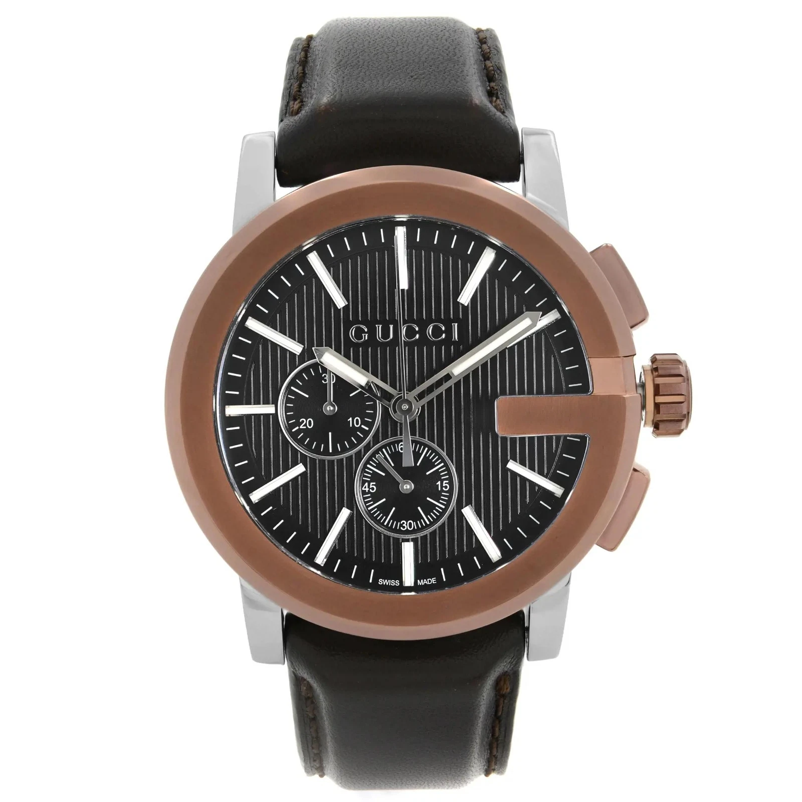 Montre homme Gucci G Chrono XL chronographe acier cadran noir quartz YA101202