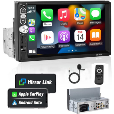 7' Autoradio 1Din Apple Carplay/Android Auto Navi Touchscreen USB Bluetooth FM