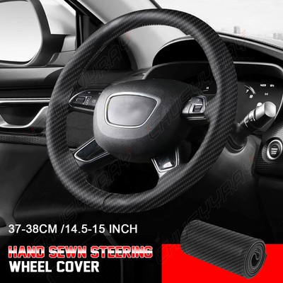 15 inch DIY Car Steering Wheel Cover Needle Thread Non-slip Black Universal