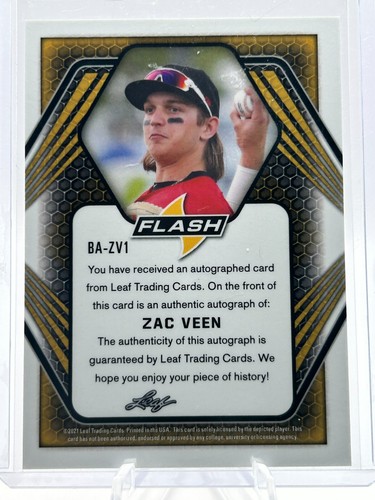 ZAC VEEN 2021 LEAF FLASH MINI DIAMOND BASE AUTO COLORADO ROCKIES #BA-ZV1 JT - Picture 2 of 2
