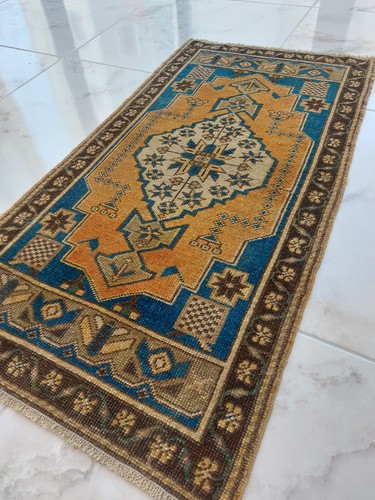 19th Century Blue Antique Carpet, Handmade Special Production Rug Free Ship Rug - Picture 12 of 23