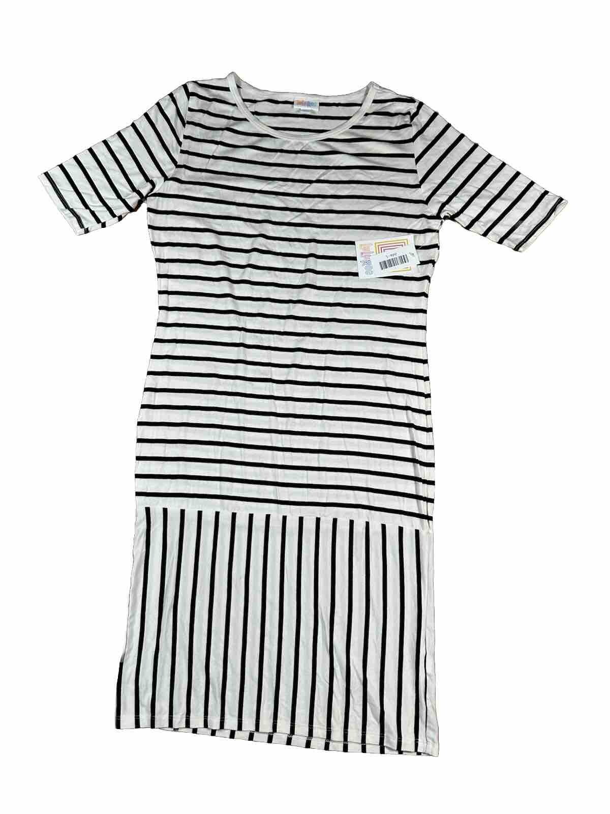 Lularoe Julia White Black Striped Short Sleeve Dress Women’s Size Large Mixed