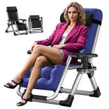 H&ZT Adjustable Chair Folding Lounge Chair Reclining Patio Chairs with Mattress