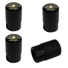 4 Black Billet Aluminum Knurled Tire Air Valve Stem Caps - Army Star Logo Fb8