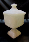 Vintage Hazel Atlas White Glass Grape Pattern Square Covered Pedestal Candy Dish — photo 1