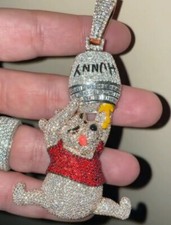 3.89 ct Garnet  Cubic Zirconia mens Pooh Pendant Yellow Gold Plated 925 Silver