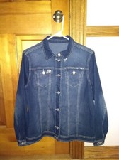 Women's Blue Jean Jacket With Pearls Bling Size Medium