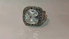 Sterling Silver Marcasite Cz Cubic Zirconia Cocktail Ring Size 7
