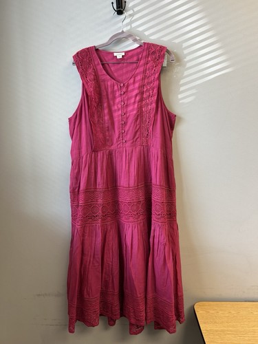 Sundance Maxi Sommerkleid Raspberry Rouge Spitze geknöpft Stufen gefüttert Größe XL