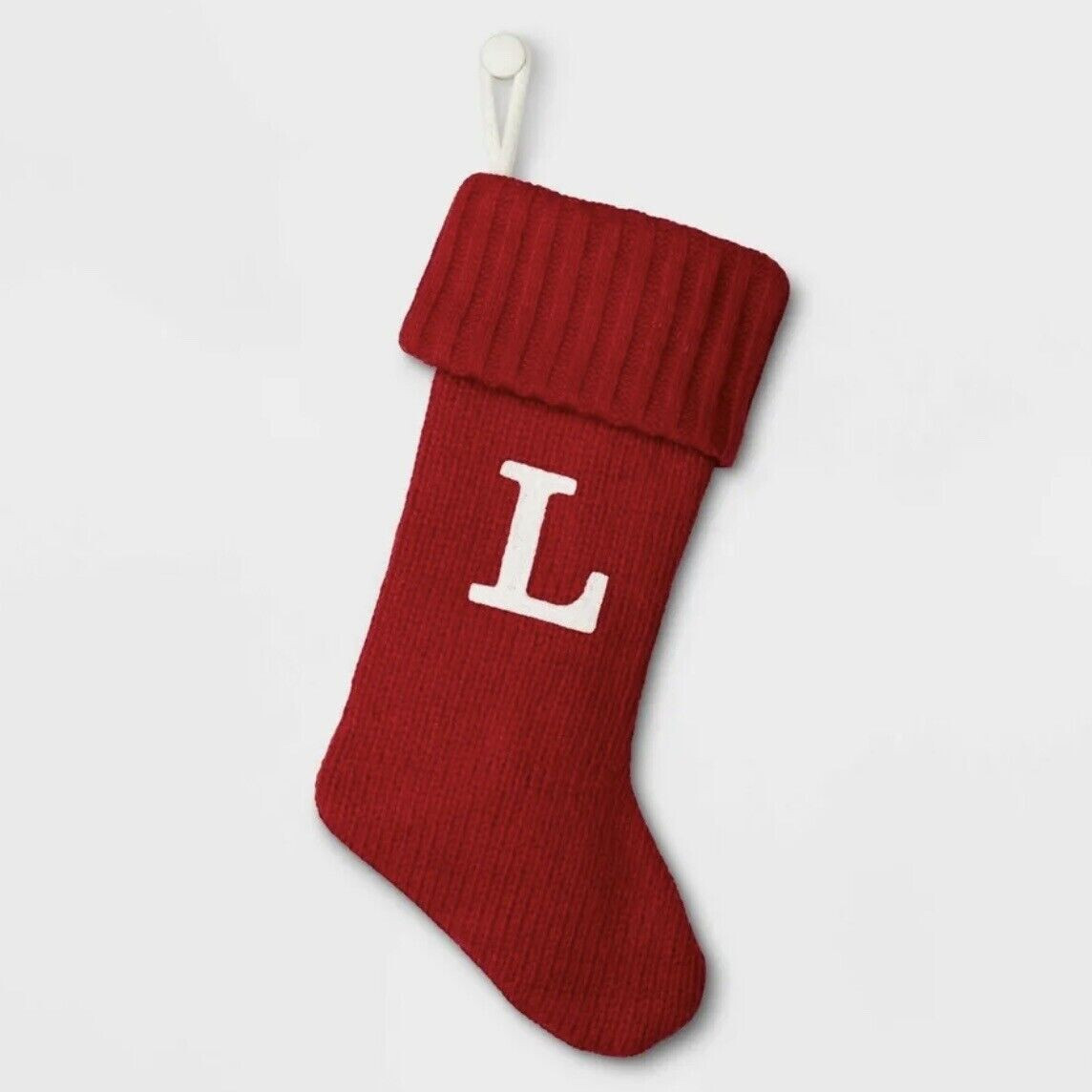 Red Cable Knit Monogrammed 17” Christmas Stocking Letter L