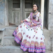 Special Designer White Ghagra Choli Lehenga skirt for women By Aadat Export