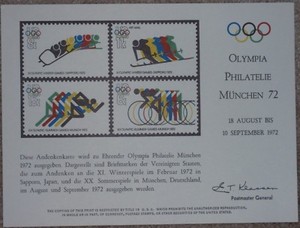 Bureau of Engraving & Printing Souvenir Card~SC21~XX SUMMER OLYMPICS '72~Munich