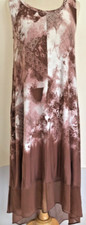 Vera Wang Midi Stretch Pattern Dress Simply Vera XS Brown Maxi Hi Low Mullet 