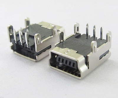 10pcs Mini 5 Pin USB Female Jack B Type DIP Right Angle 90°Socket Connector
