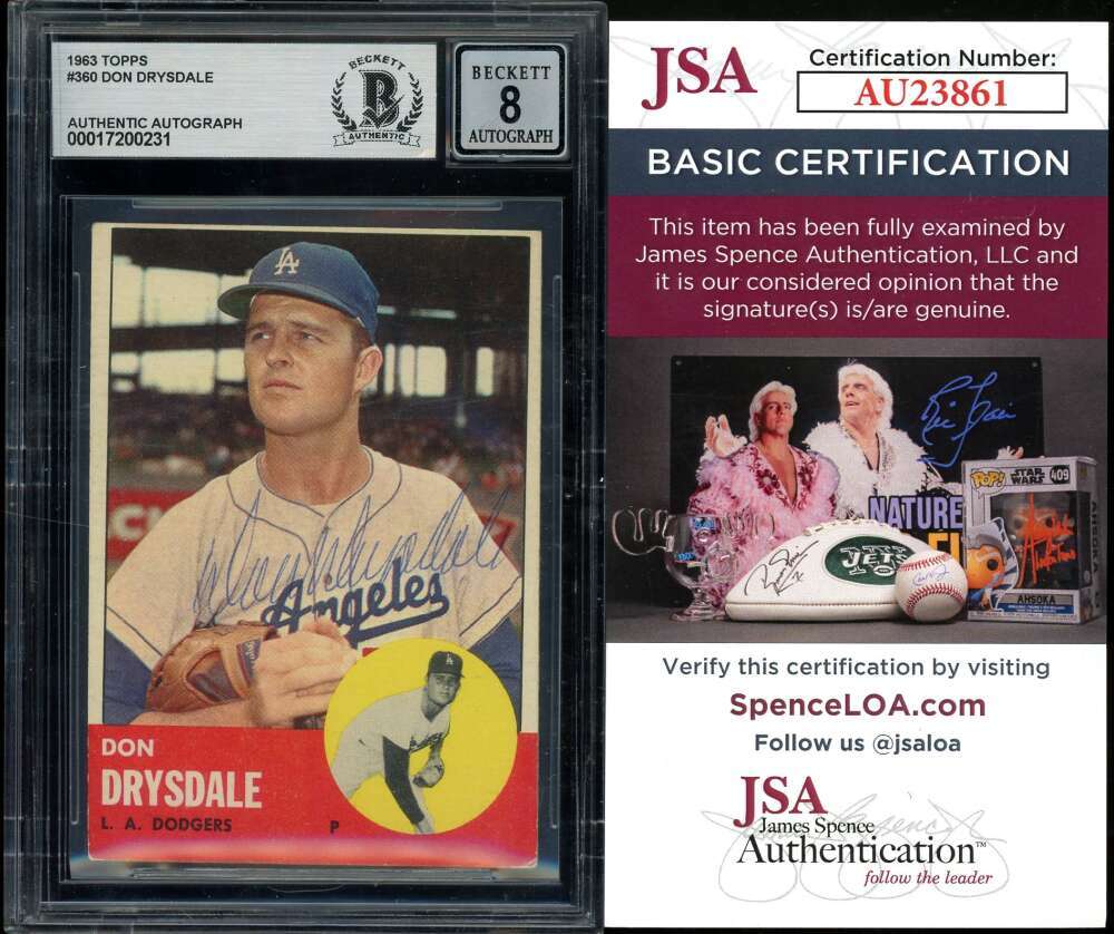 Don Drysdale NM MT 8 Beckett BAS JSA COA Signed 1963 Topps Autograph