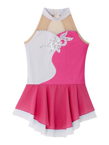 Mädchen Eiskunstlauf Kleid Ärmellos Ballettkleid mit Strass Rollschuh Tanzkleid - Picture 52 of 92