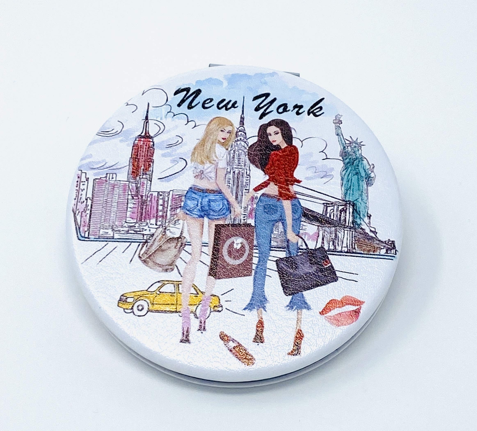 Girls & Women Fashion Elegant New York Souvenir Round Travel Mirror Hand Mirr...