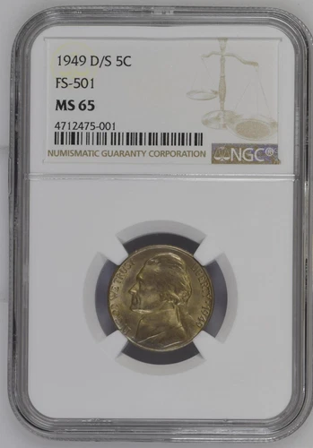 1949 Toned D/S FS-501 Jefferson Nickel Graded MS 65 by NGC
