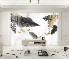 3D Black Leaves ZHUA7358 Wallpaper Wall Murals Removable Self-adhesive Zoe