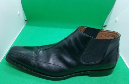 Mezlan Men's Size 11.5M Black Leather Chelsea Boots Almond Toe Stacked Heel - Picture 3 of 12