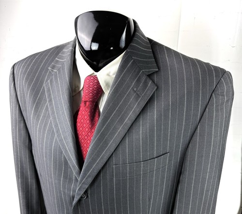 ANGELO ROSSI (44R) Mens Gray Stripe Jacket Pleat Front Pants Suit 38W - Picture 2 of 11