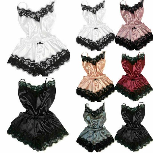 Sexy Women Silk Satin Pajamas Set Lace Cami Vest Top & Shorts 2 Piece Sleepwear. - Picture 9 of 18