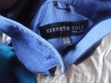 Kenneth Cole New York mens Blue Long Sleeve Button Front Shirt Size 15 1/2 34 35