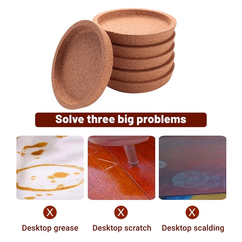 6 Pack Cork Coasters, 4 Inch Absorbent Heat Resistant Round Cork