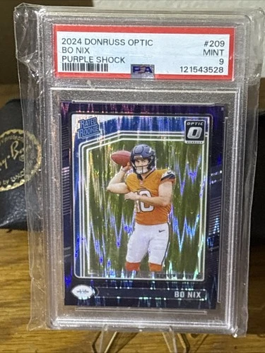 2024 Panini Donruss Optic - Rated Rookie Bo Nix #209 Purple Shock Prizm RC PSA 9