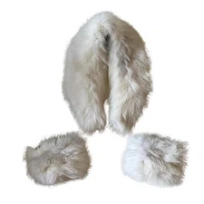 White 120 cm X Large Collar Scarf real Fur arctic fox and cuffs