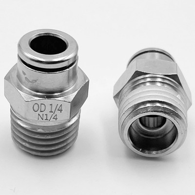1/4''Od 1/4'' Npt Air Union Male Push Fitting 1/4 OD NPT, Silver 