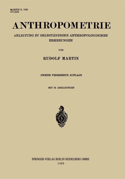 Rudolf Martin | Anthropometrie | Taschenbuch | Deutsch | Iv | Springer-image
