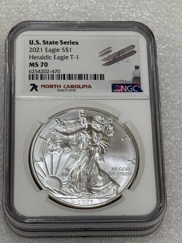 2021 SILVER EAGLE TYPE 1 NGC MS 70 7K Metals US State Series ~ North Carolina