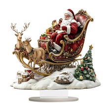Santa Sleigh And Reindeer Ornament Exquisite Flat Christmas Decor 9.84x9.84 In
