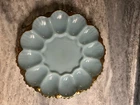 Vintage Anchor Hocking Fire King Delphite Blue Deviled Egg Plate In Original Box