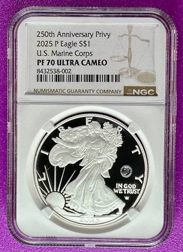 2025 P American Silver Eagle U.S. Marine corps Privy NGC PF70 UC ASE (002)
