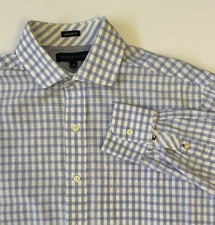 Tommy Hilfiger Blue Gingham Check Button Down Shirt Mens M 15 32/33 Regular Fit