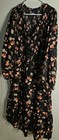 Old Navy Plus 2X Black Navy Floral Smocked Waist Pockets Maxi Dress Long Sleeve