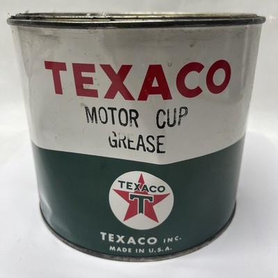 Vintage TEXACO MOTOR CUP GREASE COLORFUL VINTAGE 5 POUND Paint Can DISPLAY Large