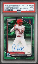 2024 Bowman Draft Chrome Sapphire Prospect Christian Moore Green Auto  /99 PSA 9