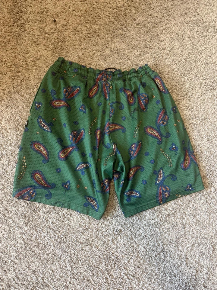 Винтажный 2000-х Stussy цветочный пейсли сетки шорты размер мужской M зеленый/синий/красный - Изображение 4 из 4