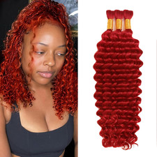 Red Boho Human Hair Red Deep Wave Bulk Human Hair 12 12 12 Inch Wet and Wavy for