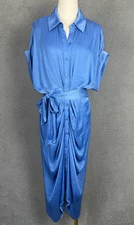 Steve Madden Women's Tori Tie-Front MIDI Shirtdress Belted Indigo Blue 10 NWI's.