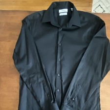 Calvin Klein Steel Slim Fit Non-Iron Black Dress Shirt 15.5 34/35 Collared