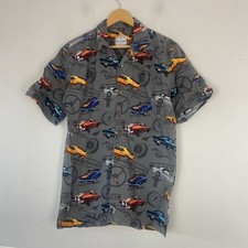 David Carey Shirt Mens Size Medium Mustang Grey Print Shirt Cars Short Sleeve