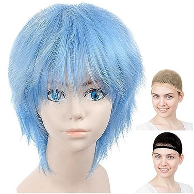 CaseEden Cosplay Perücke Premium kurz Wolf Cut hellblau 6052von JP