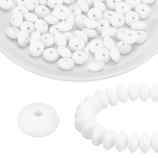100Pcs Silicone Beads 12mm Lentil Rubber Focal Beads Bulk, White