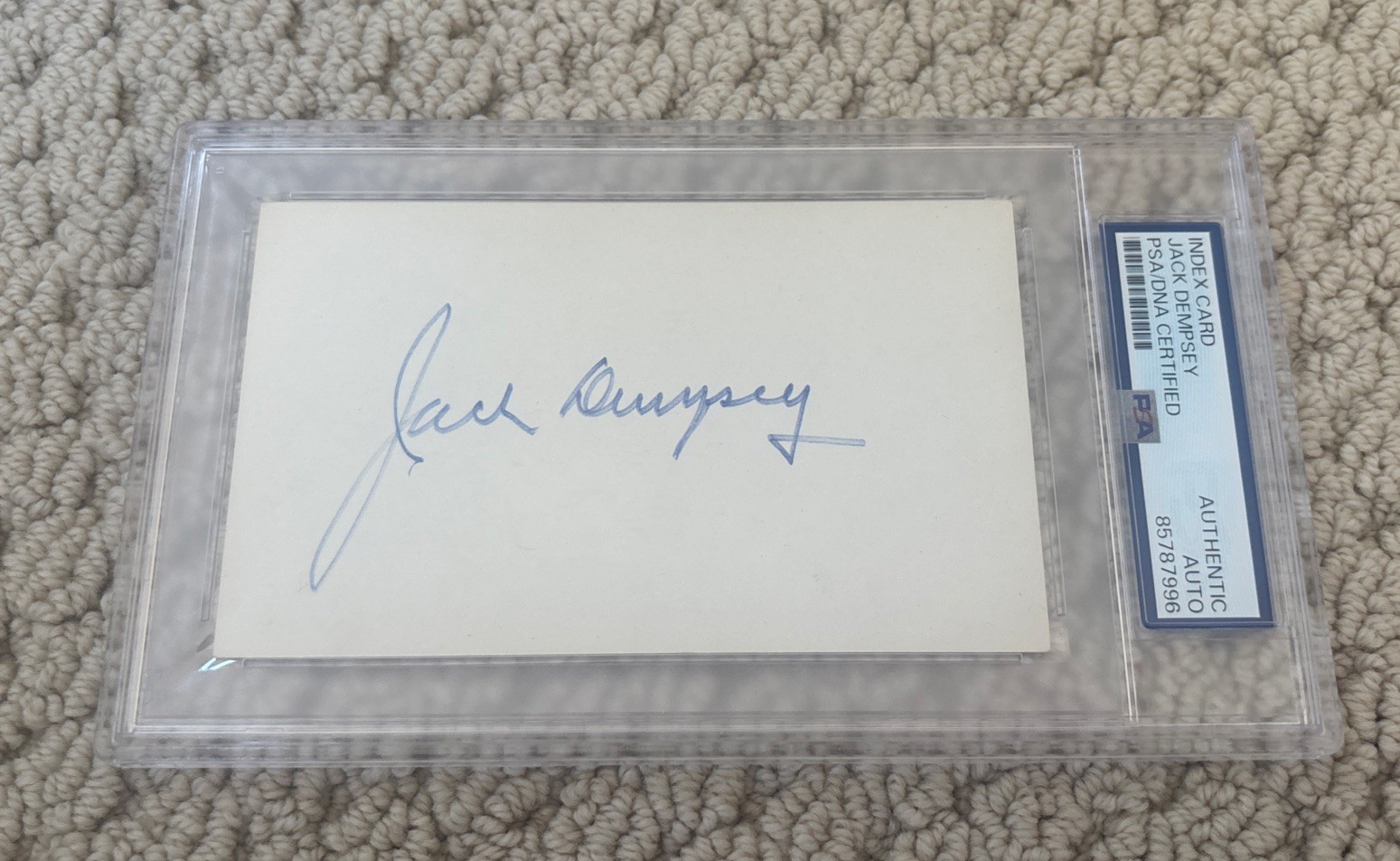 Jack Dempsey Signed Index Card PSA Authentic Auto Slabbed Boxing HOF Rare 