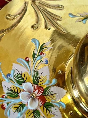 5 Venetian Murano Tre Fuochi Ruby Red 24k Gold Gilted Glass Snifters Lidded Dish - Picture 19 of 22