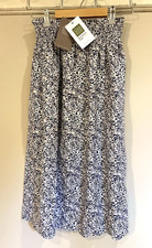 NWT Garnet Hill Women's Midi Linen Flax Smocked Skirt Small S NEW Navy Blue Gray